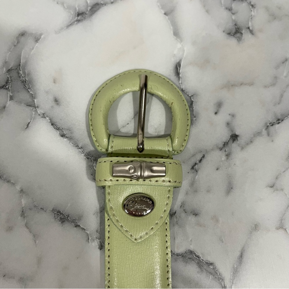 Vintage Longchamp Matcha Pistachio Green Leather Belt Free Size - Picture 4 of 6